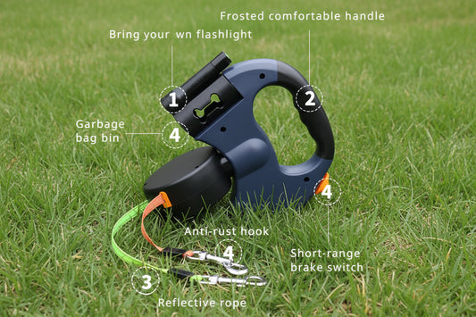 Retractable two-Pet Leash with Flash Light