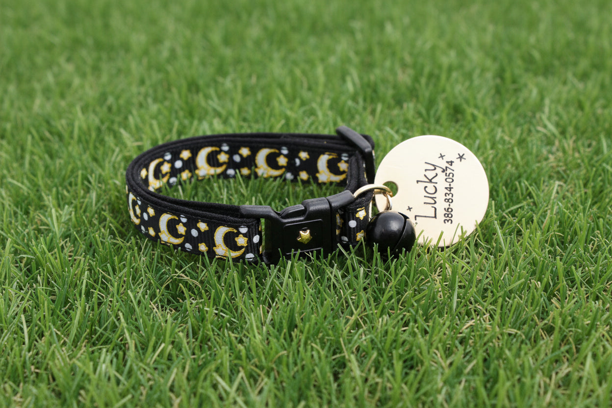 Gold Moons and Stars on Black V2 Cat Collar