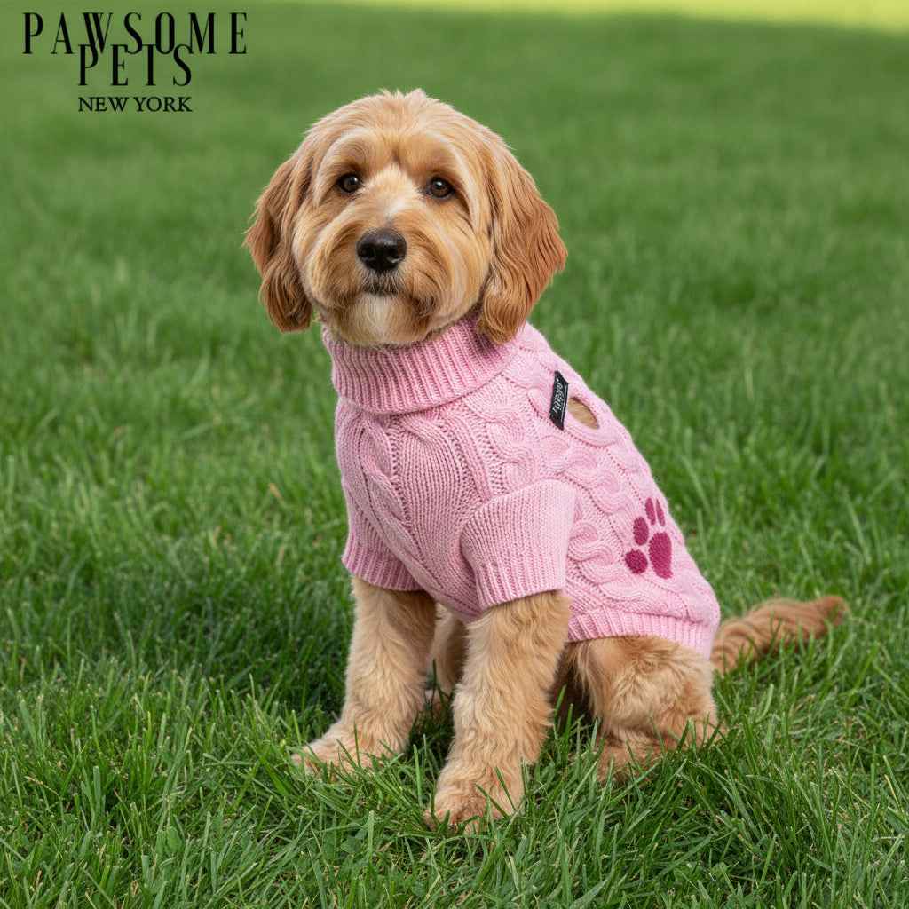 DOG AND CAT CABLE KNIT SWEATER - PINK