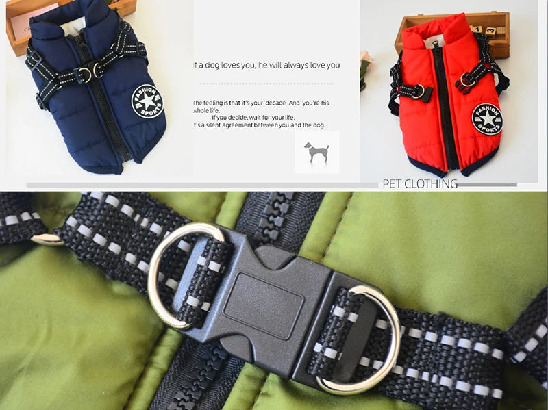 Waterproof Dog Winter Jacket with Harness - Waggy World