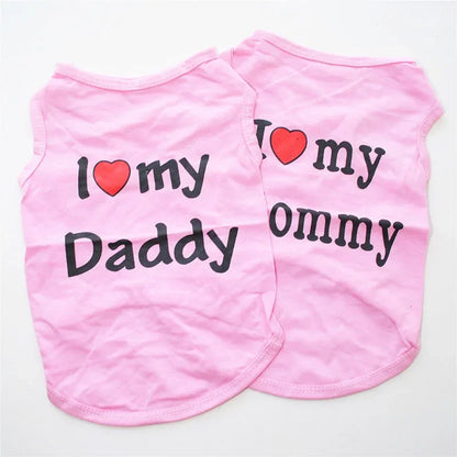 Pet Clothes Casual Puppy Dog Cat Clothing "I Love Mommy & Daddy" Print Cat Vest Tee Shirt 100% Cotton T-shirt Cat Kitten Apparel