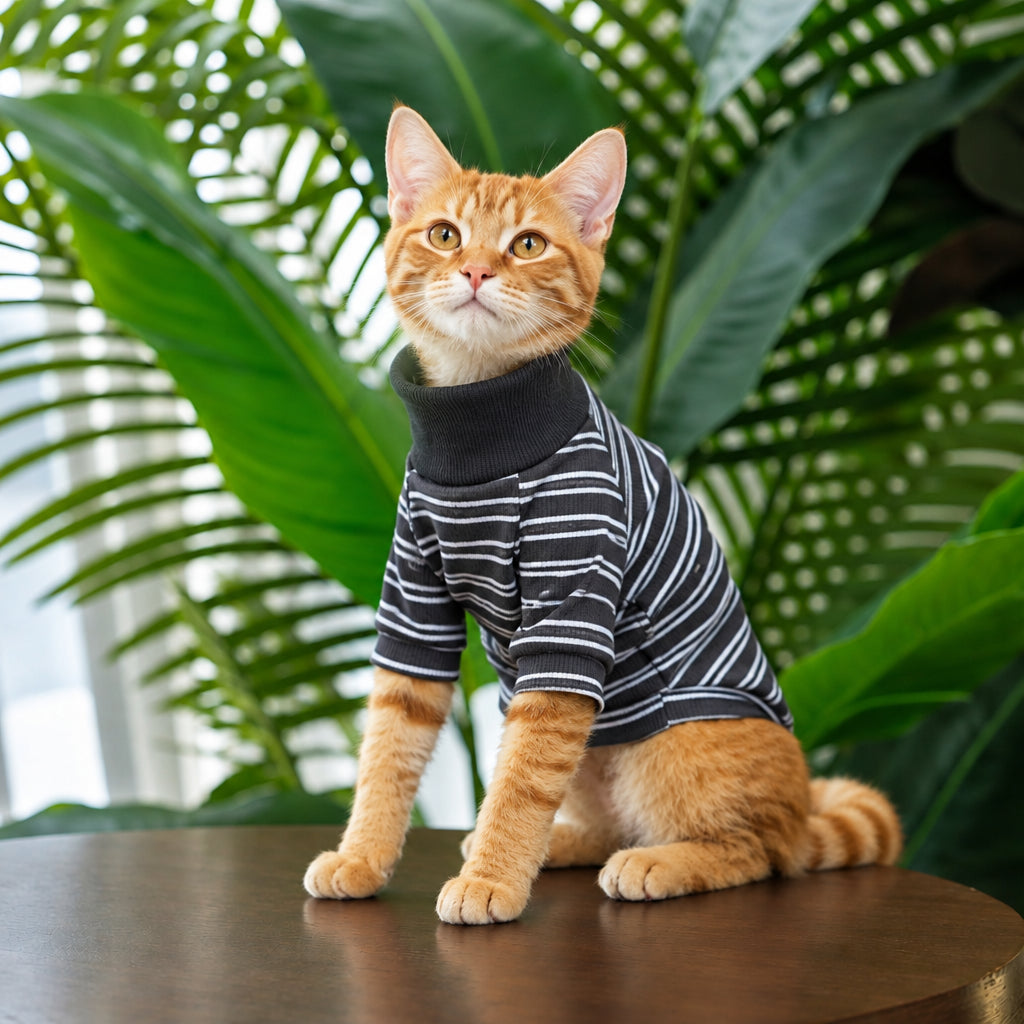 Cat high-neck T-shirt