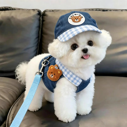 Dog Clothes 2026 New Dog Harness and Leash Set Denim Pet Vest with Sun Hat for Small Dogs Cats Puppy