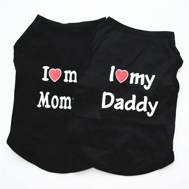Pet Clothes Casual Puppy Dog Cat Clothing "I Love Mommy & Daddy" Print Cat Vest Tee Shirt 100% Cotton T-shirt Cat Kitten Apparel