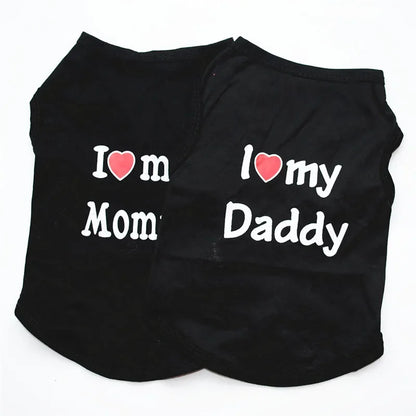 Pet Clothes Casual Puppy Dog Cat Clothing "I Love Mommy & Daddy" Print Cat Vest Tee Shirt 100% Cotton T-shirt Cat Kitten Apparel