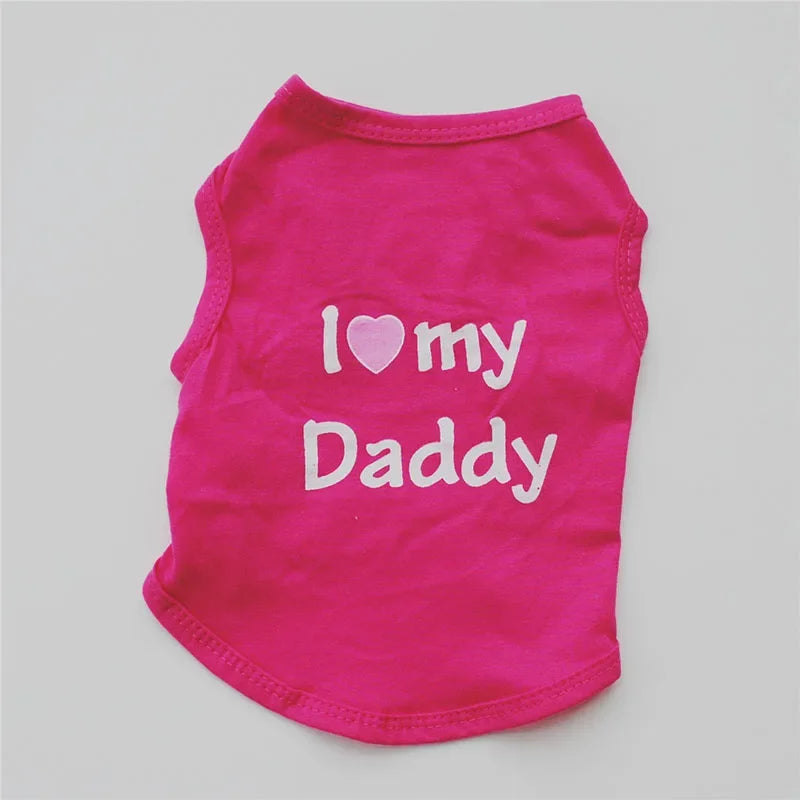 Pet Clothes Casual Puppy Dog Cat Clothing "I Love Mommy & Daddy" Print Cat Vest Tee Shirt 100% Cotton T-shirt Cat Kitten Apparel