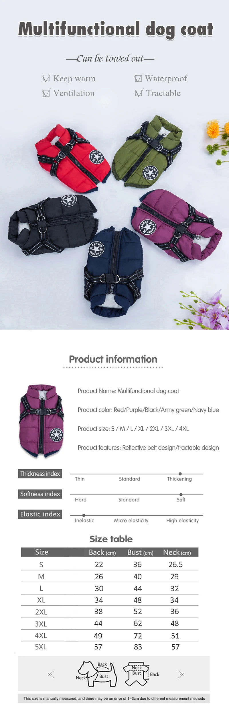 Waterproof Dog Winter Jacket with Harness - Waggy World