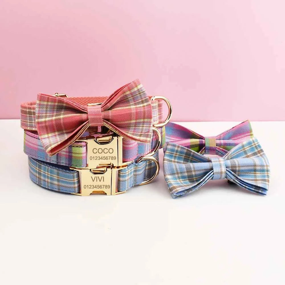 Custom Name Dog Collar with Bowtie — Personalized for All Breeds