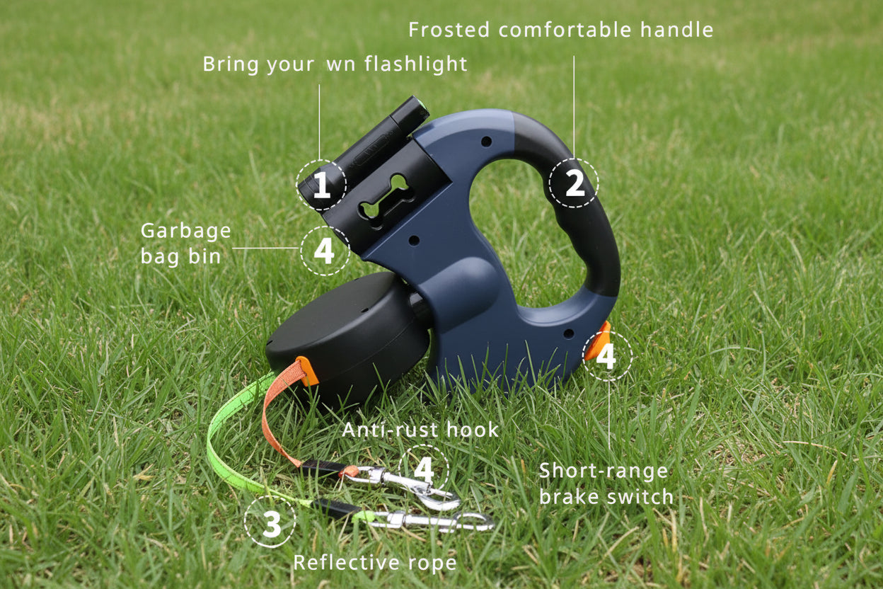 Retractable two-Pet Leash with Flash Light