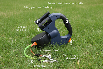 Retractable two-Pet Leash with Flash Light