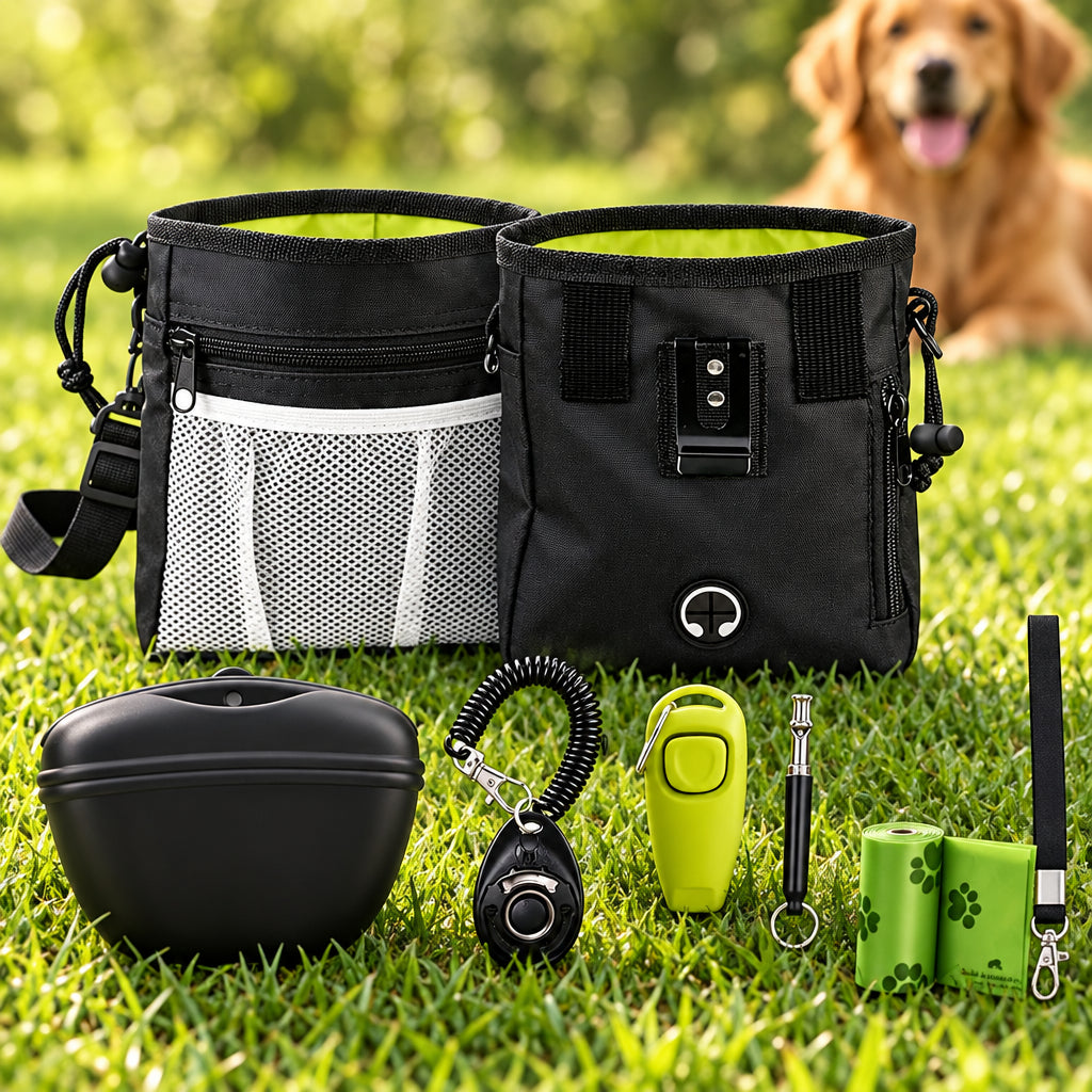 Dog Training Kit: Treat Pouch, Clicker, Silent Whistle, 2-in-1 Tool, Training Guide, Poop Bags
