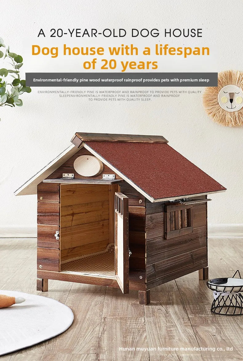 Solid Wood Outdoor Dog Kennel Wooden Large  Hut Antiseptic Cat House Cage Dog House All Seasons Dog Villa