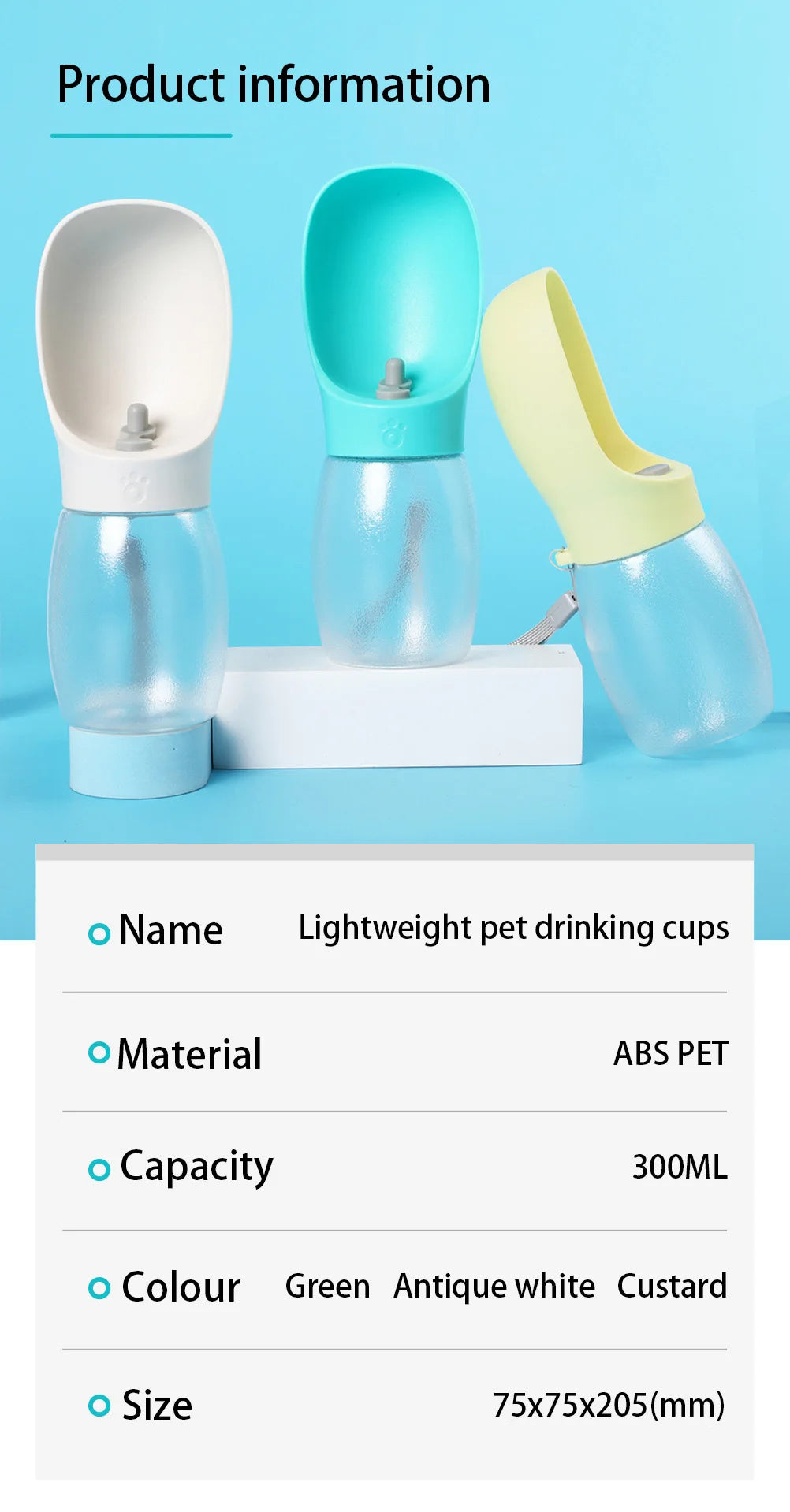 Portable Pet Water Bottle 300ml for Dogs & Cats