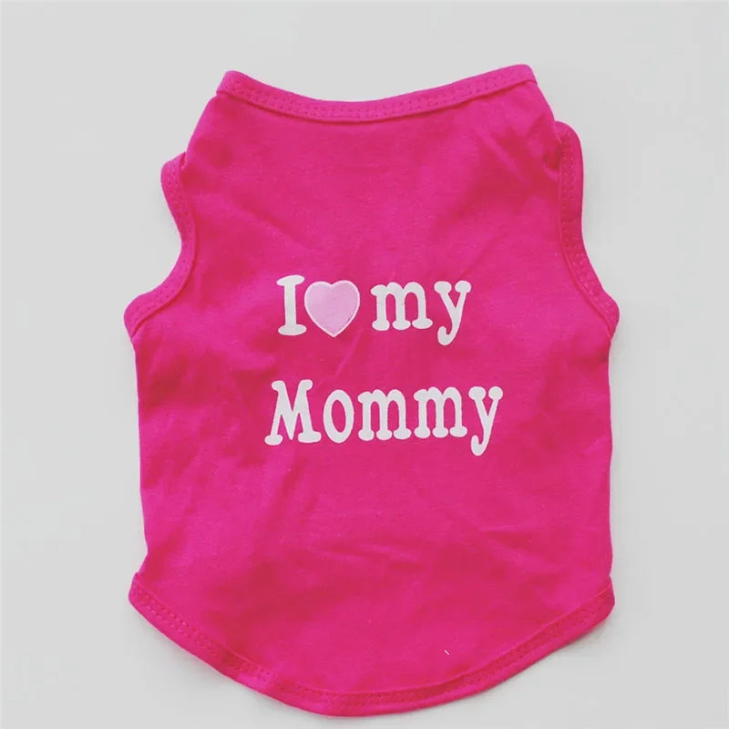 Pet Clothes Casual Puppy Dog Cat Clothing "I Love Mommy & Daddy" Print Cat Vest Tee Shirt 100% Cotton T-shirt Cat Kitten Apparel