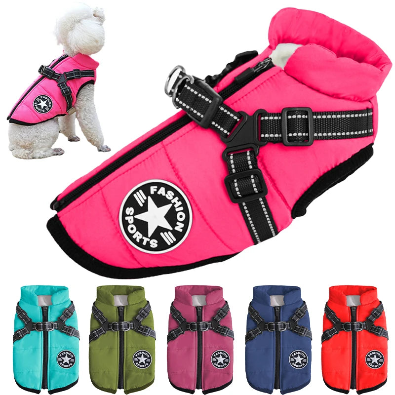 Waterproof Dog Winter Jacket with Harness