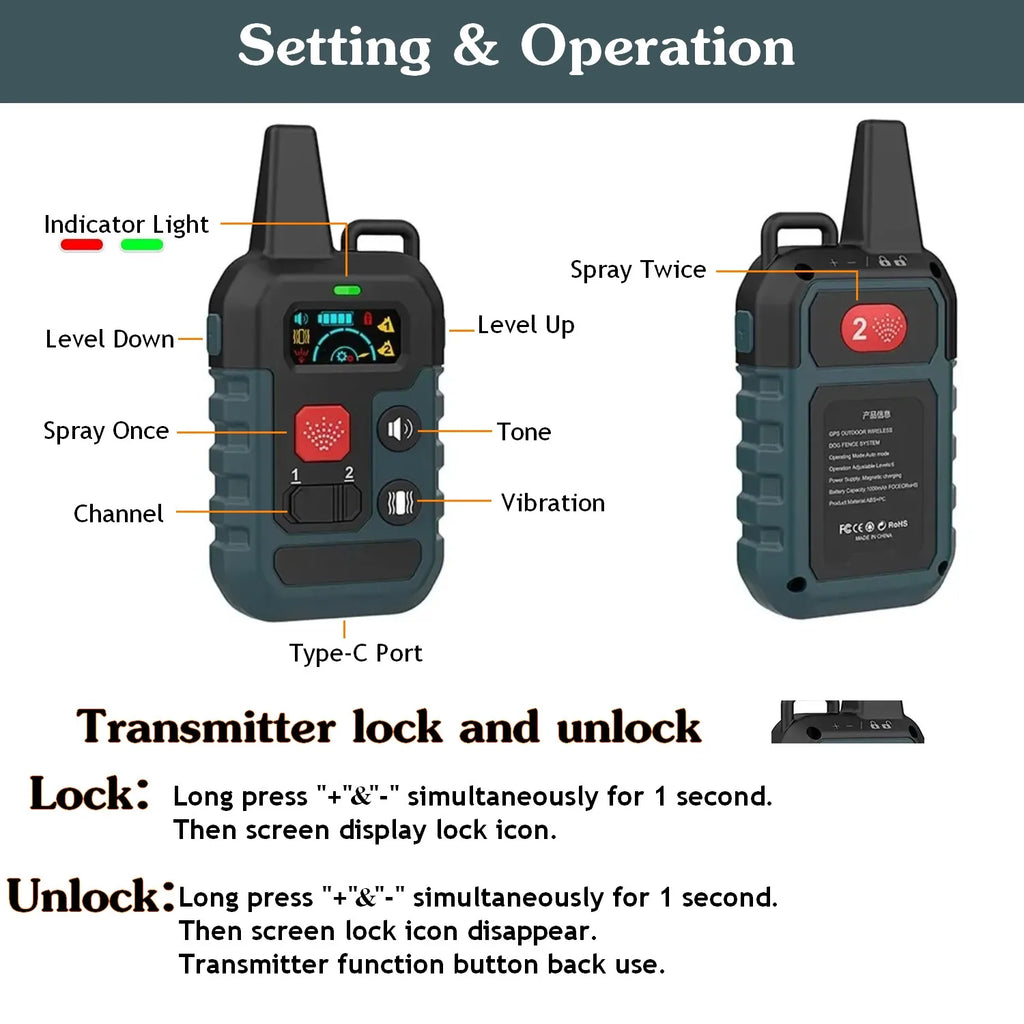 Pet Remote Spray Training Collar with Remote
