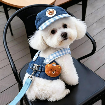 Dog Clothes 2026 New Dog Harness and Leash Set Denim Pet Vest with Sun Hat for Small Dogs Cats Puppy