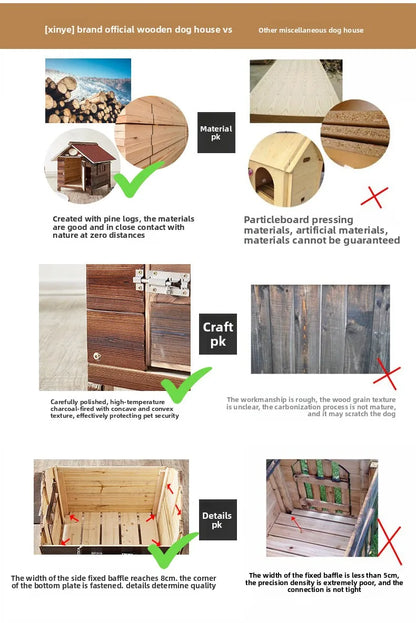 Solid Wood Outdoor Dog Kennel Wooden Large  Hut Antiseptic Cat House Cage Dog House All Seasons Dog Villa