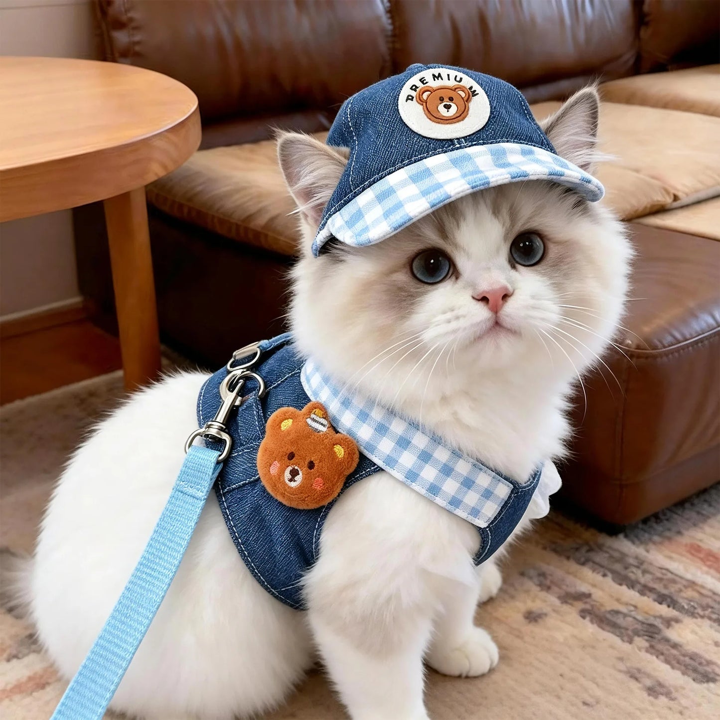 Dog Clothes 2026 New Dog Harness and Leash Set Denim Pet Vest with Sun Hat for Small Dogs Cats Puppy