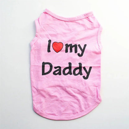 Pet Clothes Casual Puppy Dog Cat Clothing "I Love Mommy & Daddy" Print Cat Vest Tee Shirt 100% Cotton T-shirt Cat Kitten Apparel