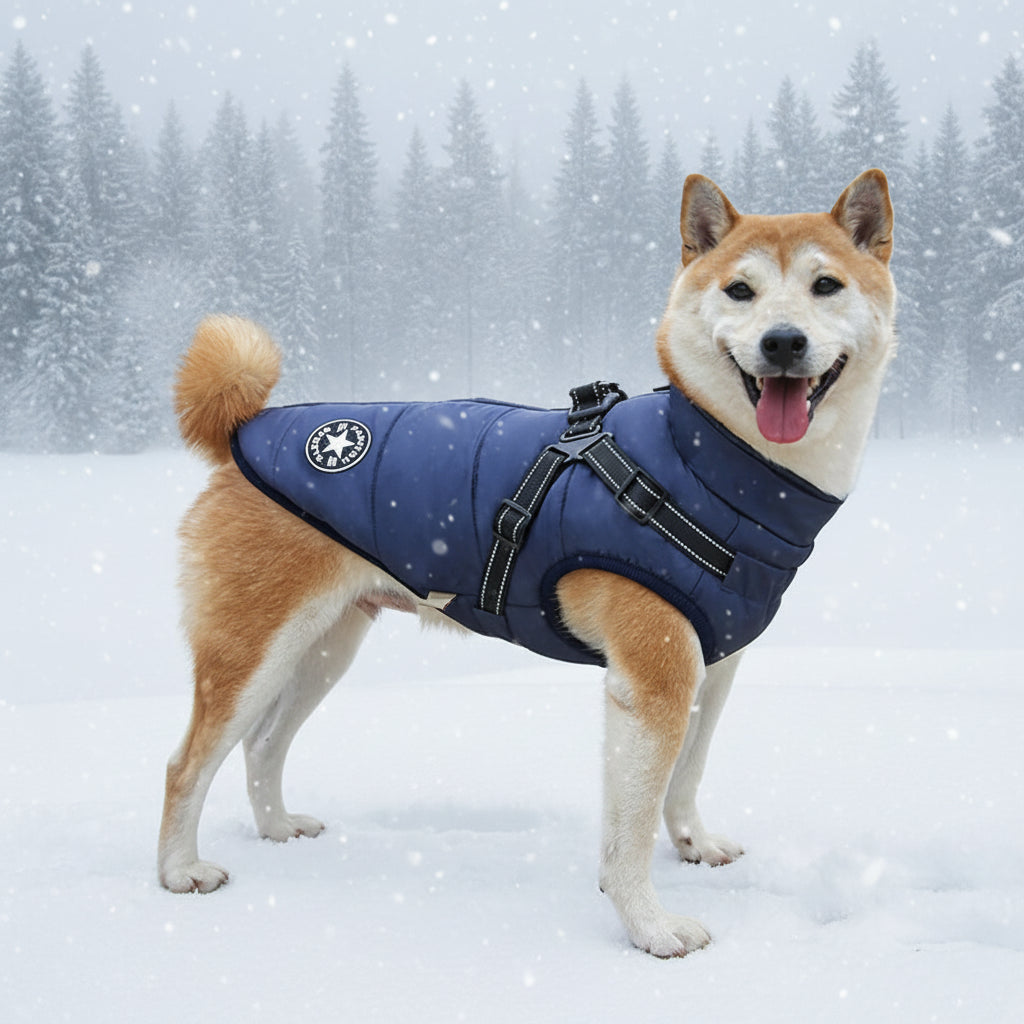 Waterproof Dog Winter Jacket with Harness - Waggy World