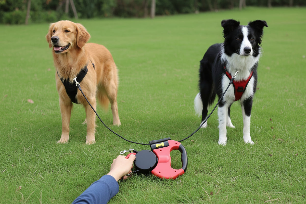 Retractable two-Pet Leash with Flash Light