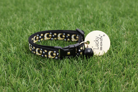 Gold Moons and Stars on Black V2 Cat Collar